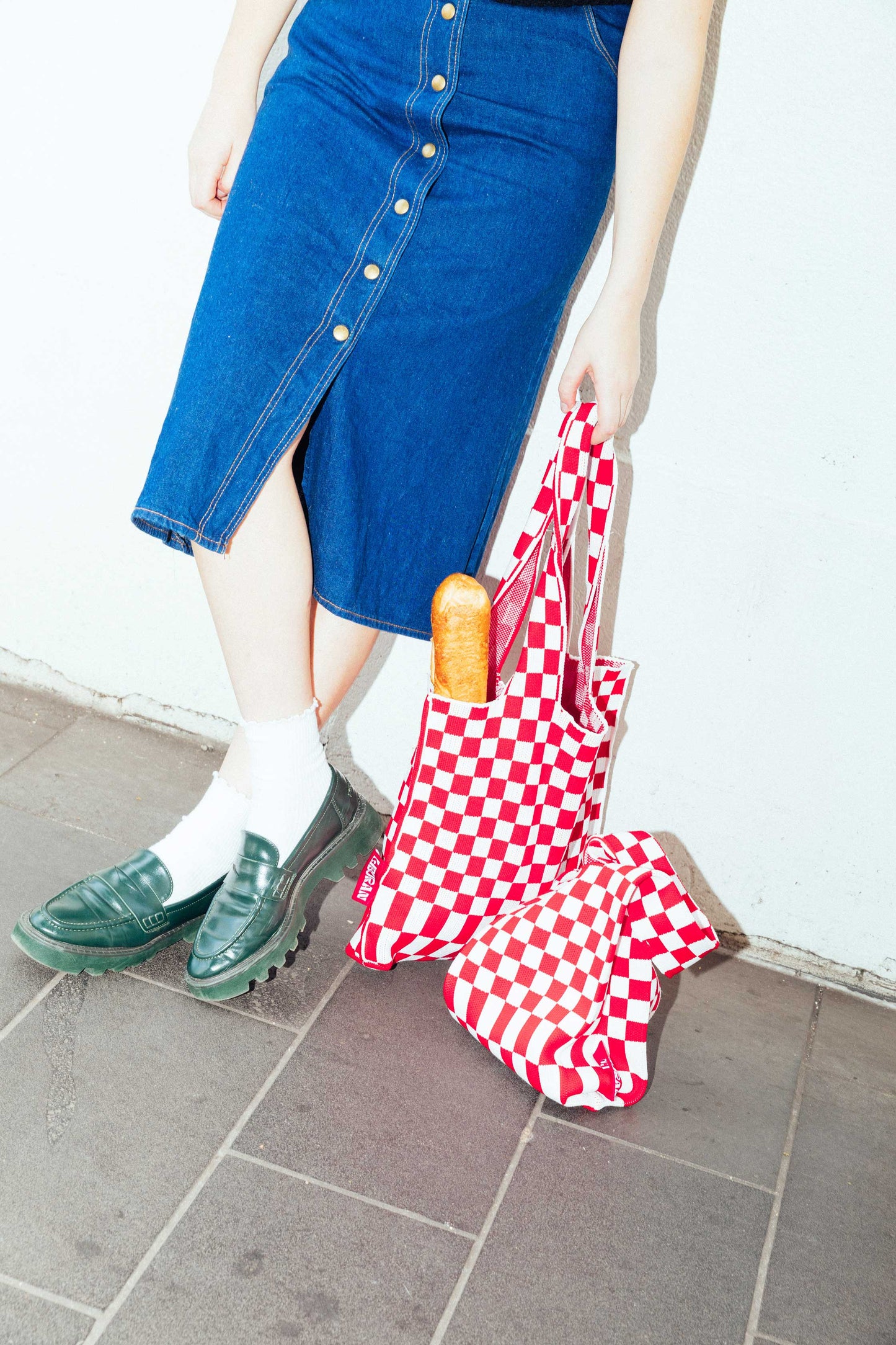 SAUL'S x LIBURAN XS Checkered Tote Bag – Red/White