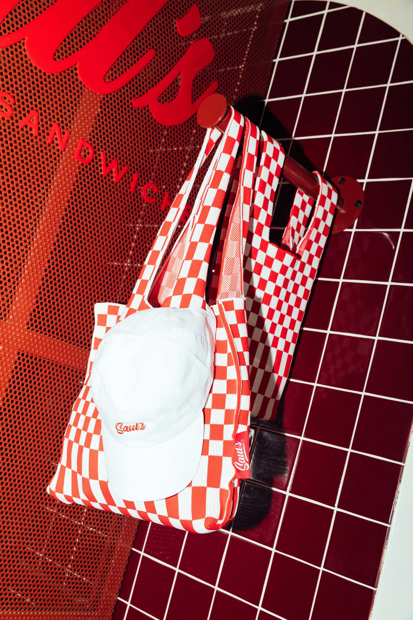 SAUL'S x LIBURAN XS Checkered Tote Bag – Red/White