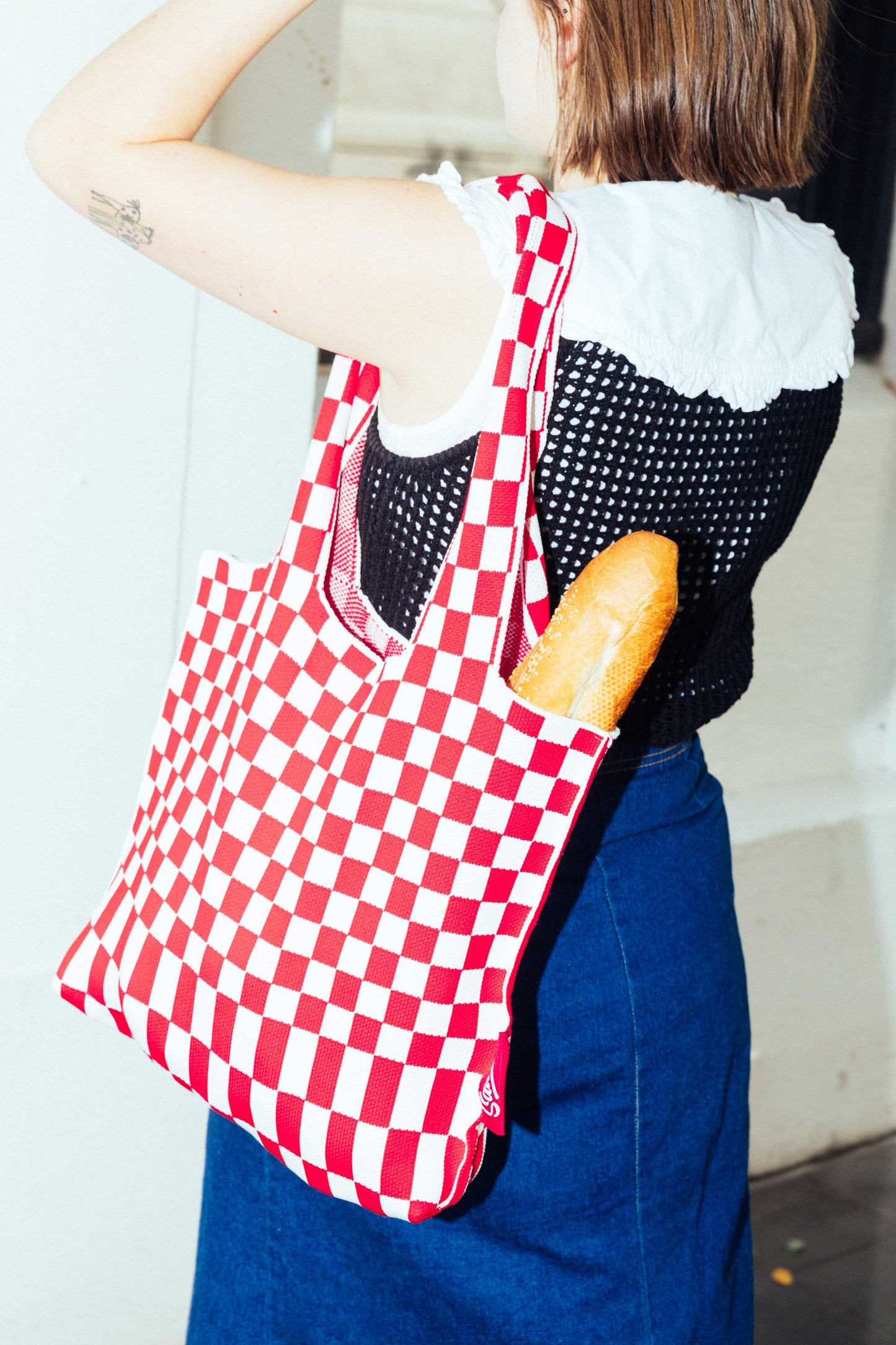 SAUL'S x LIBURAN Large Checkered Tote Bag – Red/White