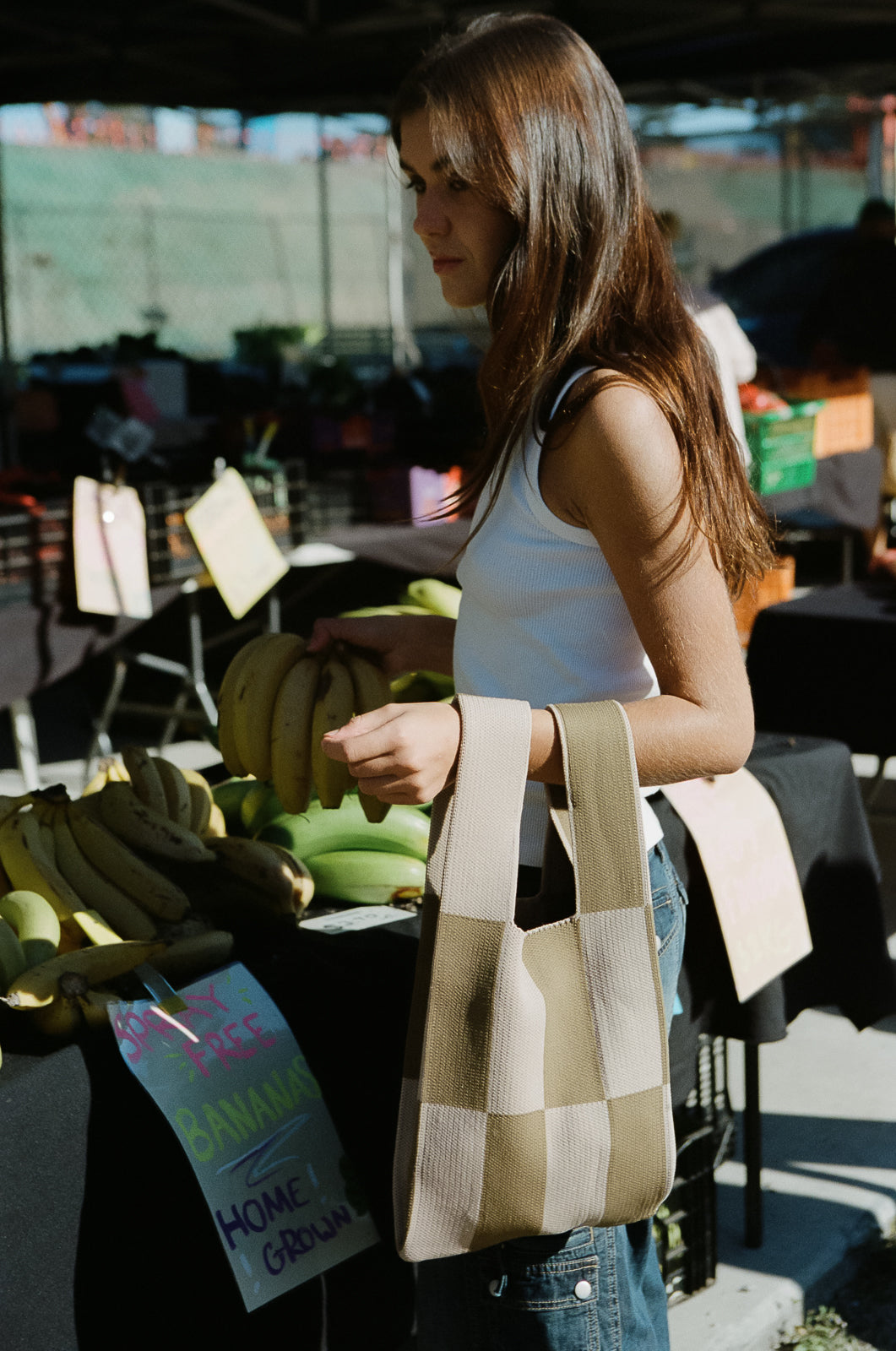 Liburan XS Checkered Tote Bag 2.0 – Peach/Oat