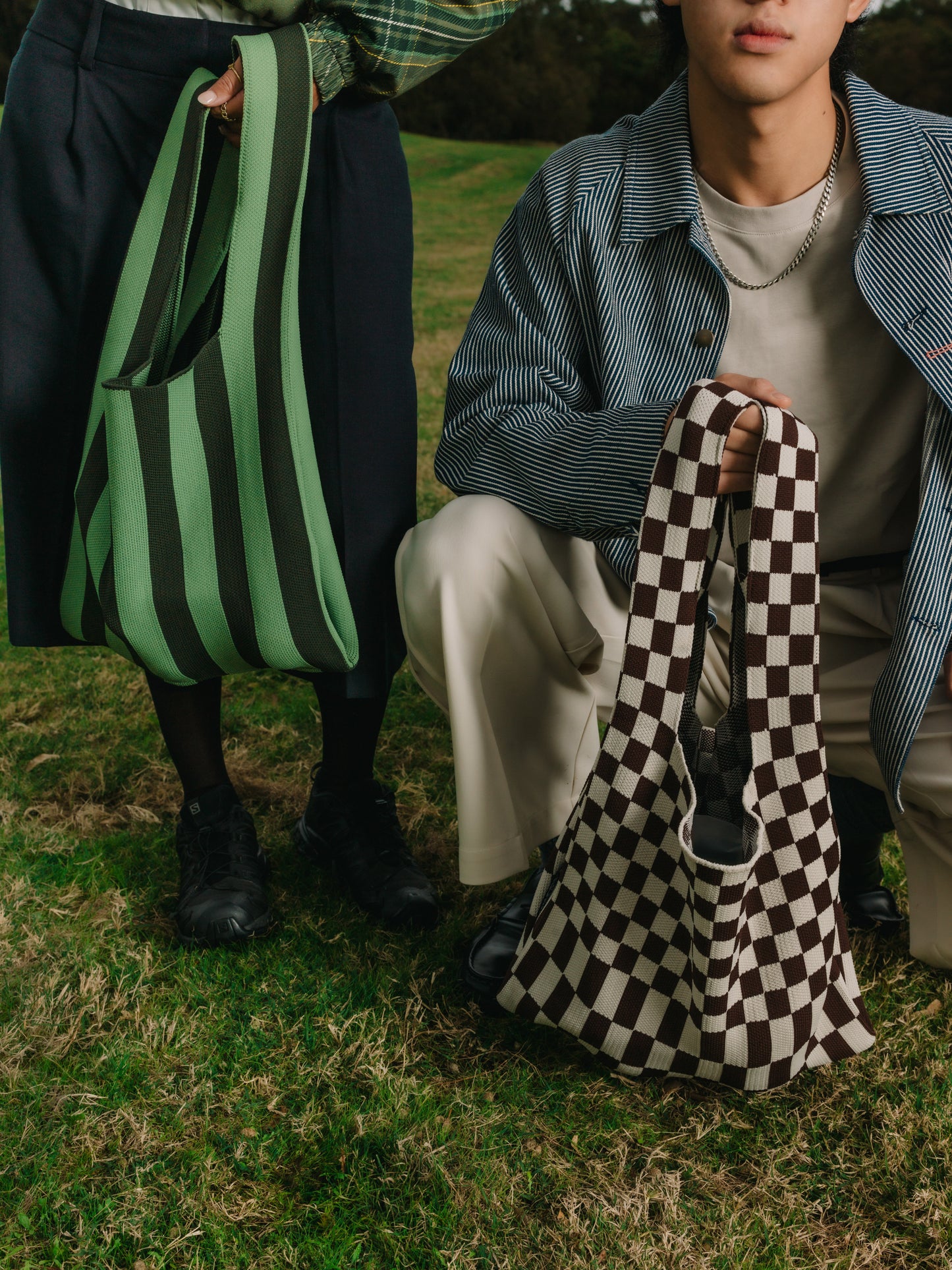Liburan XXL Checkered Tote Bag – Brown/Cream