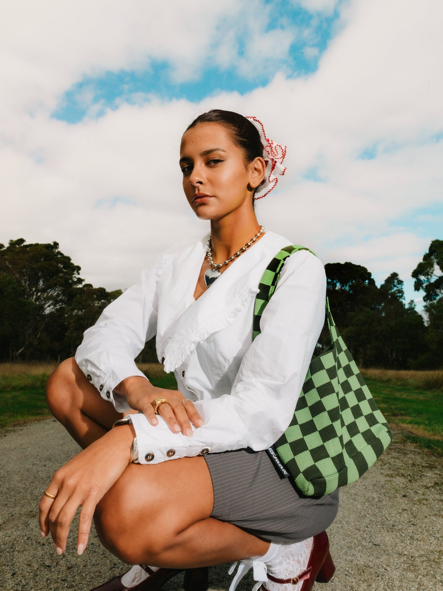 Liburan Checkered Shoulder Bag – Khaki/Green