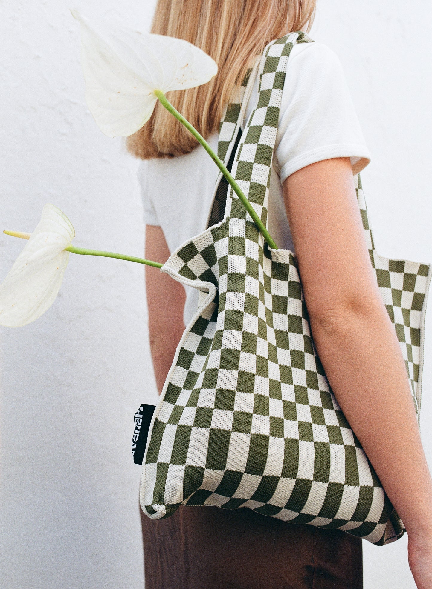 Liburan Large Checkered Tote Bag — Forest Green/Sage