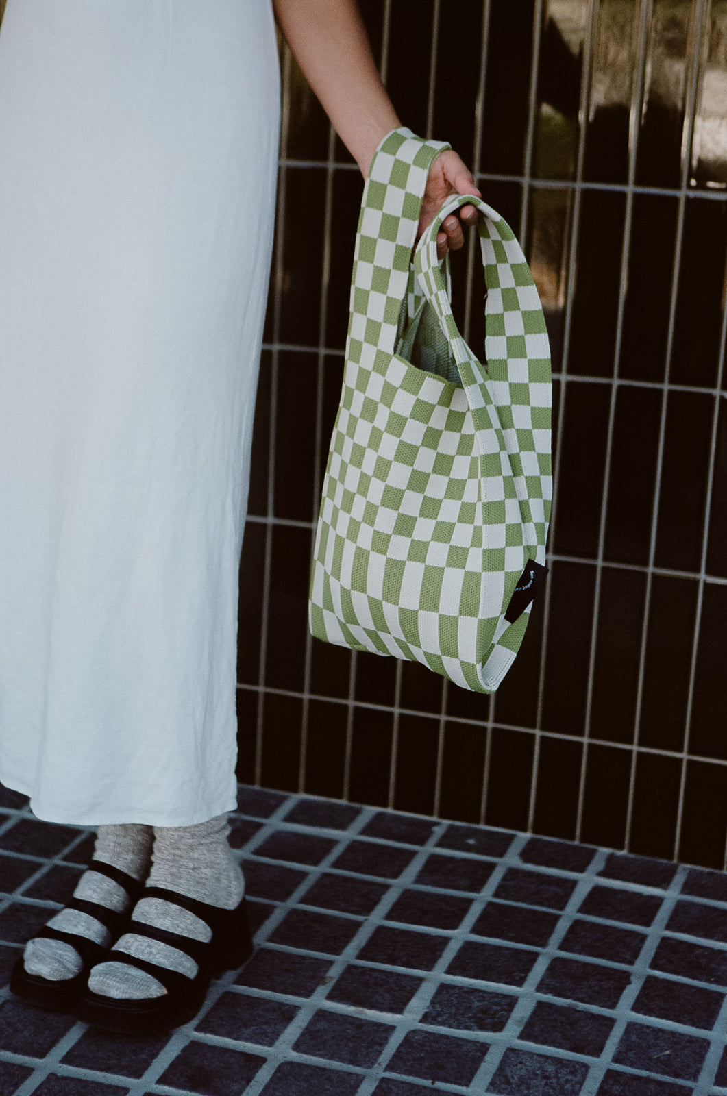 Liburan XS Checkered Tote Bag – Matcha/Cream