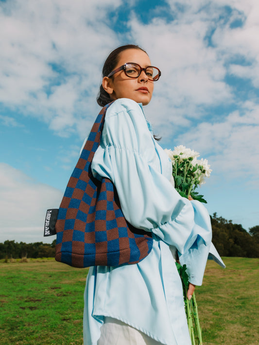 Liburan Checkered Shoulder Bag – Navy/Brown