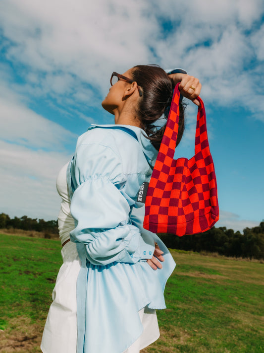 Liburan Checkered Shoulder Bag – Red/Maroon