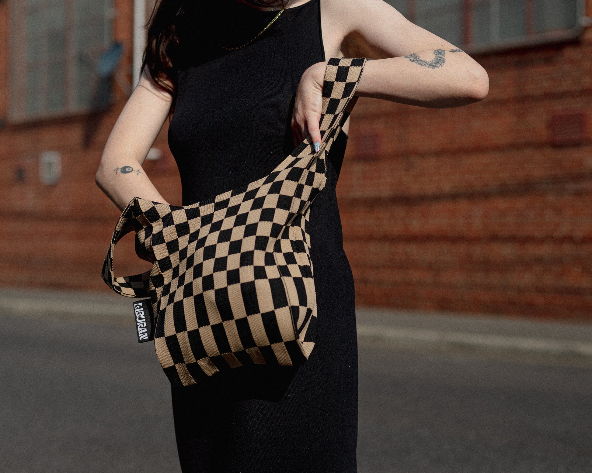 Liburan XS Checkered Tote Bag Brown Oat