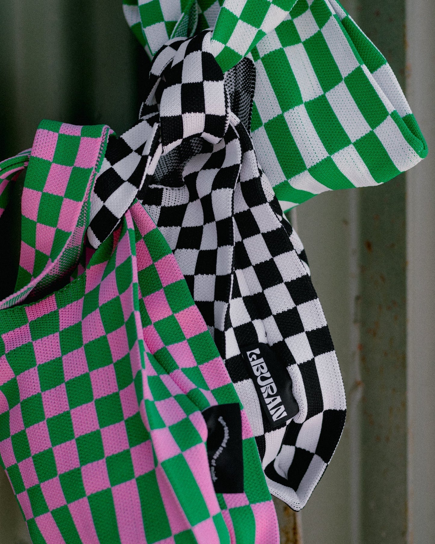 Liburan XS Checkered Tote Bag – Green/White