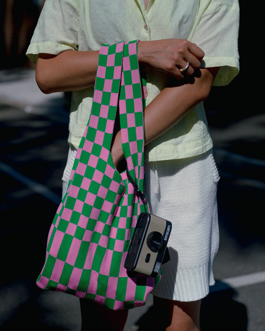 Liburan XS Checkered Tote Bag – Pink/Green
